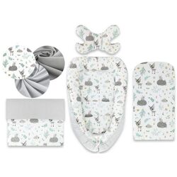 Кокон-гнездышко 4в1 MimiNu Forest Friends + матрасик + одеяло + подушка (Grey/Mint)