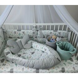 Кокон-гнездышко 4в1 MimiNu Forest Friends + матрасик + одеяло + подушка (Grey/Mint) Thumb