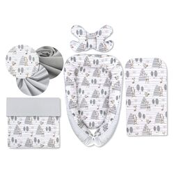 Кокон-гнездышко 4в1 MimiNu Forest + матрасик + одеяло + подушка (Grey)