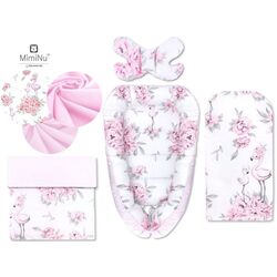 Кокон-гнездышко 4в1 MimiNu Peonie + матрасик + одеяло + подушка (Pink)