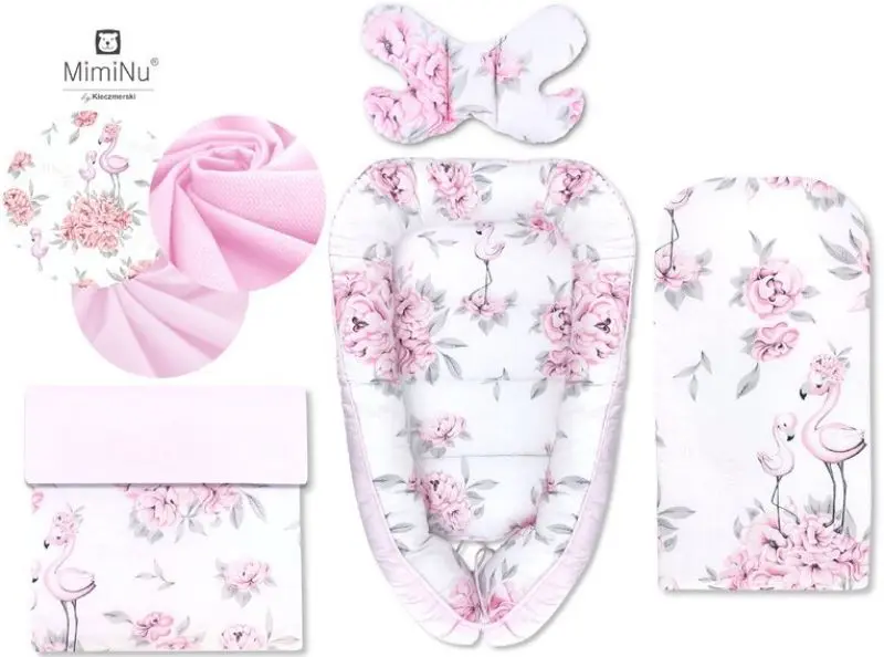 Кокон-гнездышко 4в1 MimiNu Peonie + матрасик + одеяло + подушка (Pink)