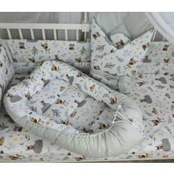 Кокон-гнездышко MimiNu Baby Cocoon Velvet Forest Friends (Grey/Beige) Thumb
