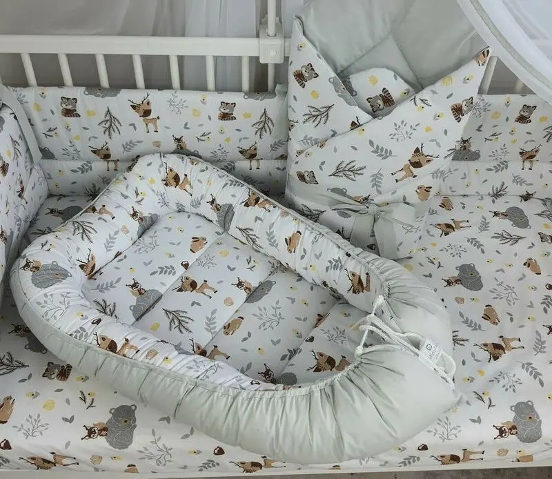 Кокон-гнездышко MimiNu Baby Cocoon Velvet Forest Friends (Grey/Beige) - 2