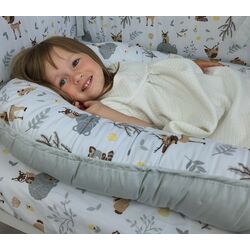 Кокон-гнездышко MimiNu Baby Cocoon Velvet Forest Friends (Grey/Beige) Thumb