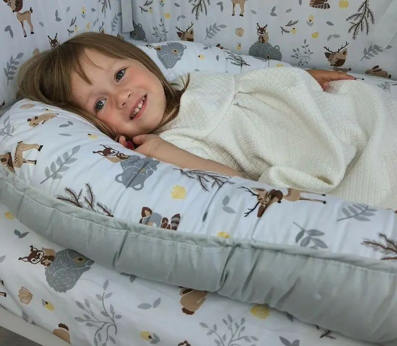 Кокон-гнездышко MimiNu Baby Cocoon Velvet Forest Friends (Grey/Beige) - 3