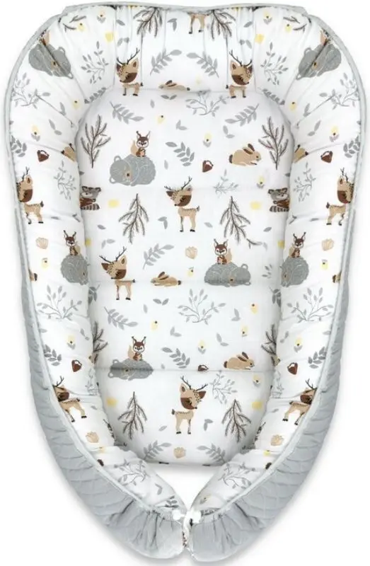 Кокон-гнездышко MimiNu Baby Cocoon Velvet Forest Friends (Grey/Beige)