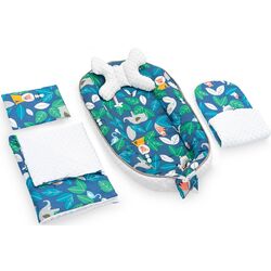 Кокон-гнездышко 5в1 Tutumi Minky Jungle + матрасик + одеяло + 2 подушки (Blue/White)
