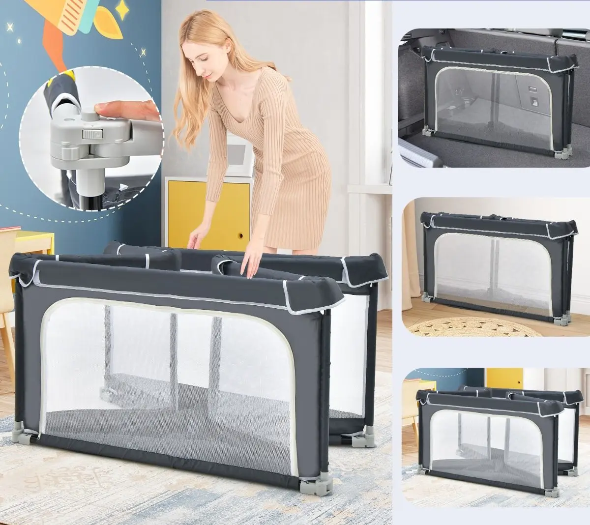 Манеж Costway UY10032SH (Dark Grey) - 4