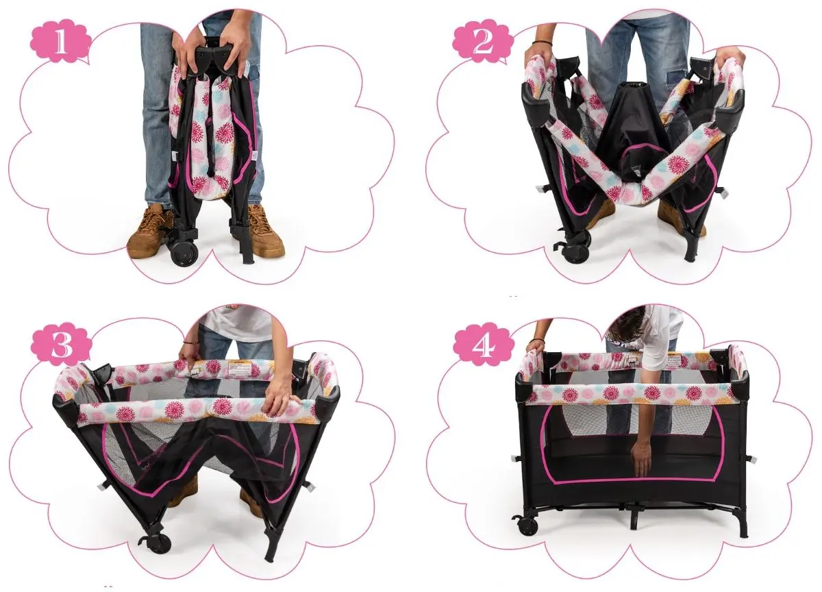 Манеж-кровать 4в1 Costway BB0498RO (Black/Pink)