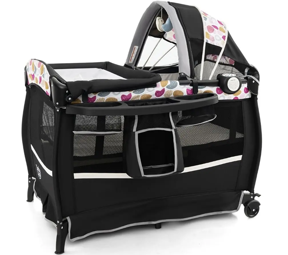 Манеж-кровать 4в1 Costway BE10055CL (Black/Multicolor)