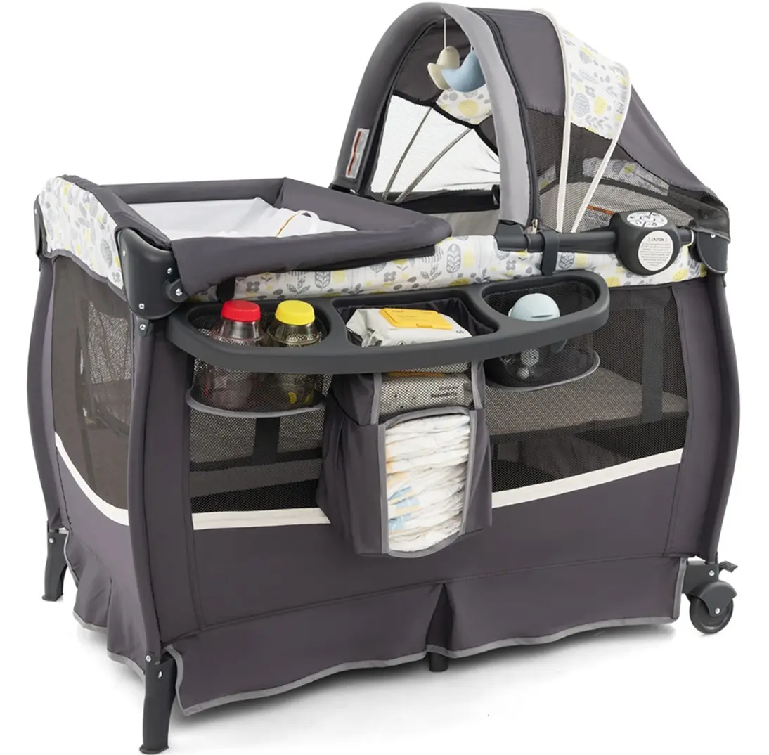 Манеж-кровать 4в1 Costway BE10055PI (Dark Gray/Multicolor)