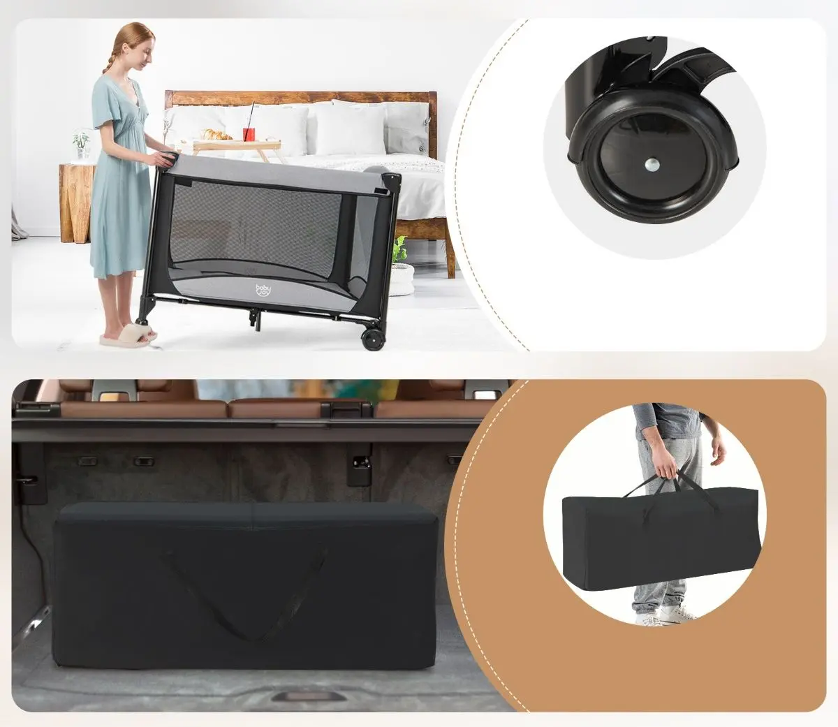 Манеж-кровать 5в1 Costway BC10071DK (Black/Grey) - 3