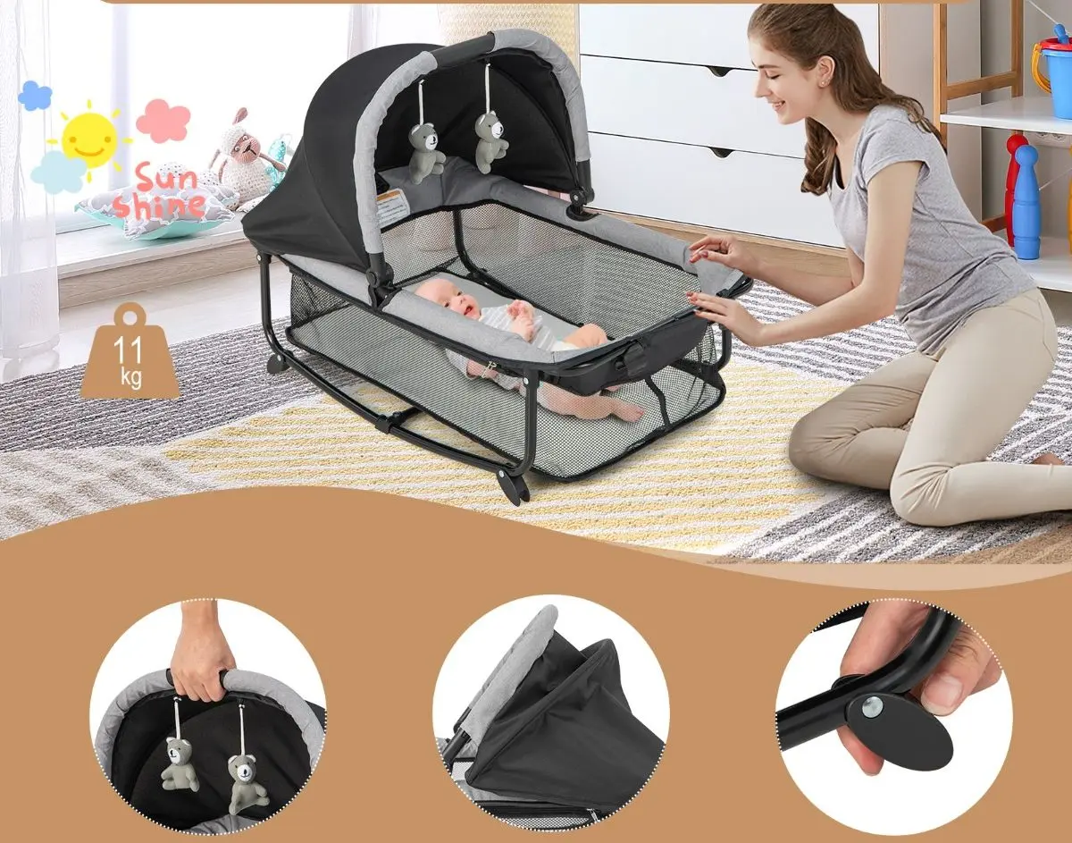 Манеж-кровать 5в1 Costway BC10071DK (Black/Grey) - 5