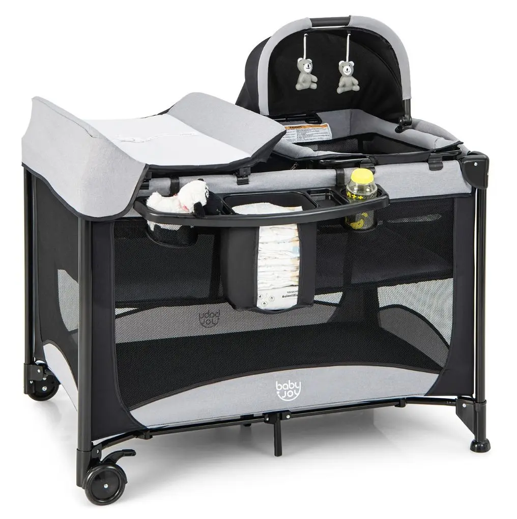 Манеж-кровать 5в1 Costway BC10071DK (Black/Grey)