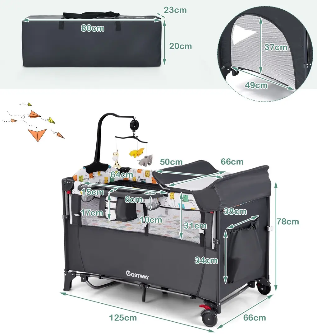 Манеж-кровать Costway BC10227DE-GR (Grey)