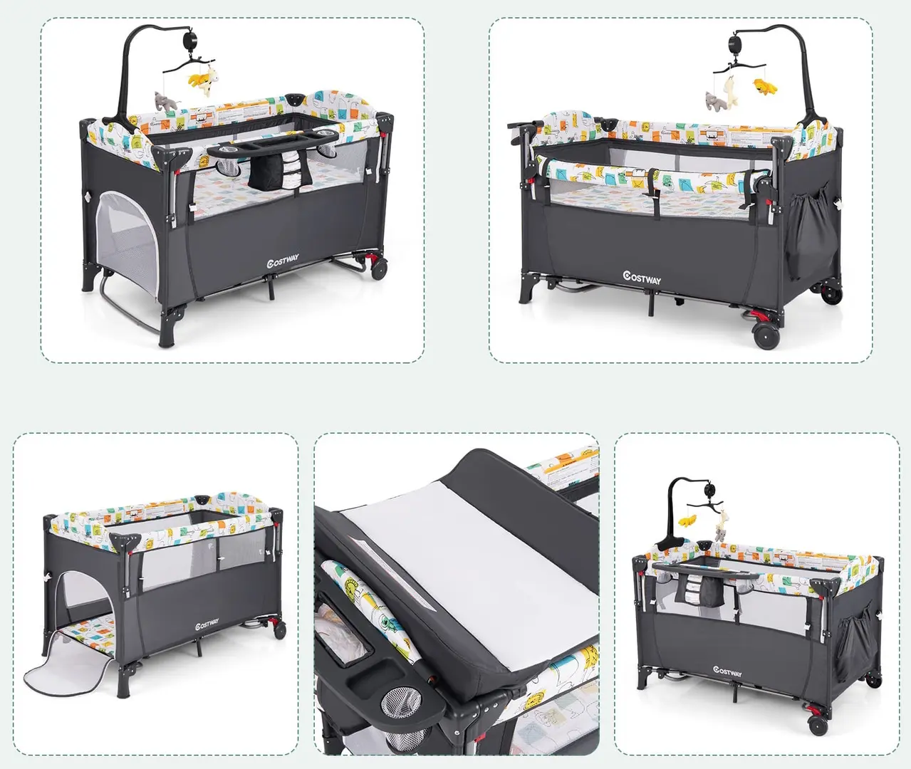 Манеж-кровать Costway BC10227DE-GR (Grey)