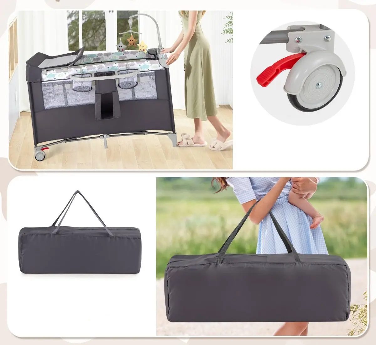 Манеж-кровать Costway BE10041GR (Grey)