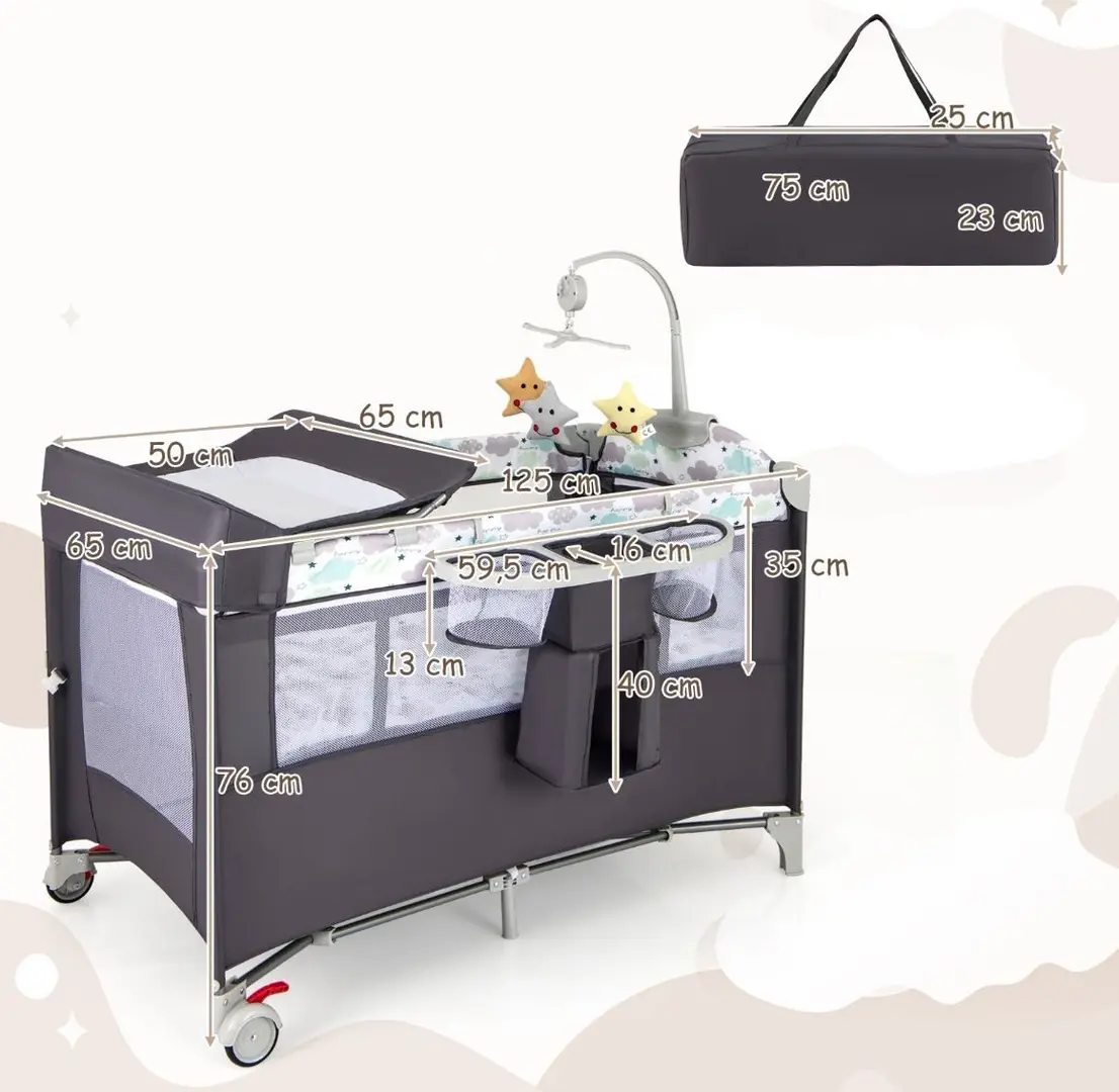 Манеж-кровать Costway BE10041GR (Grey)