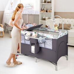 Манеж-кровать Costway BE10041GR (Grey) Thumb