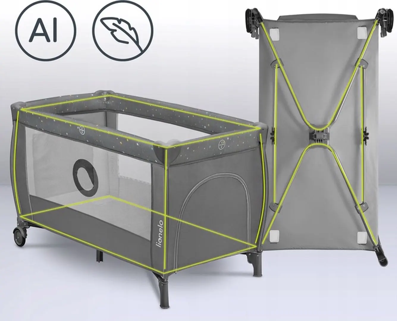 Manej-patuc 2in1 Lionelo Stefi Plus (Drak Grey/Multicolor Stars)