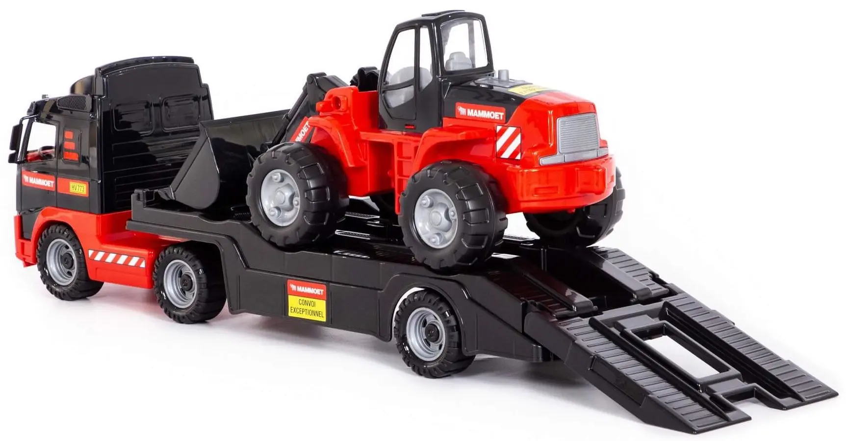 Auto-remorca + tractor-incarcator Polesie Mammoet Volvo (Black/Red)