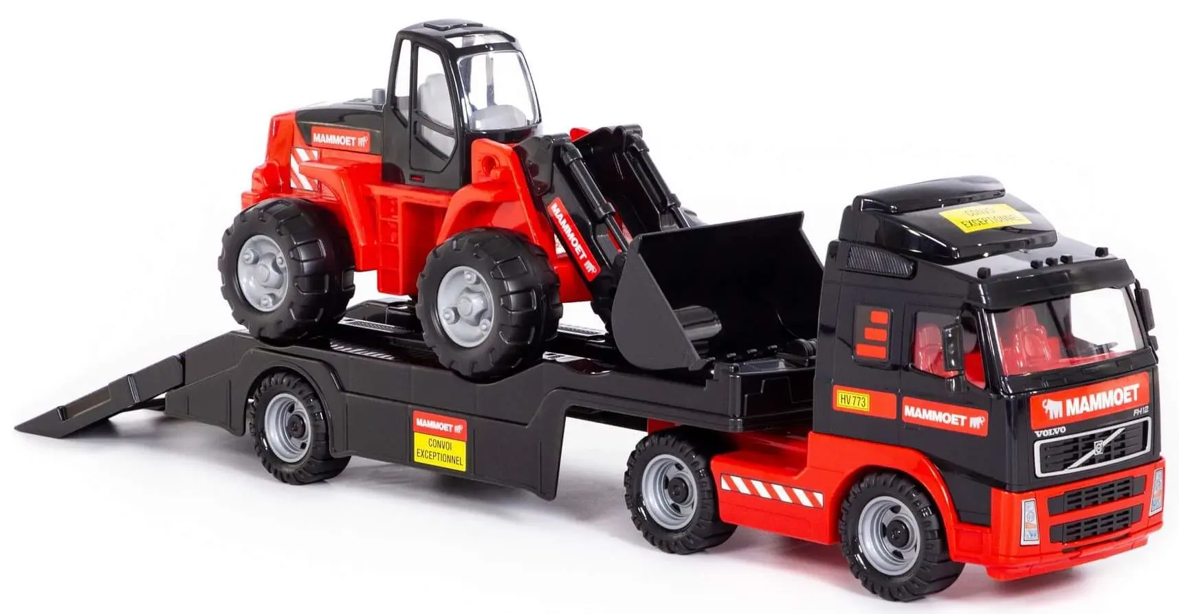 Auto-remorca + tractor-incarcator Polesie Mammoet Volvo (Black/Red)