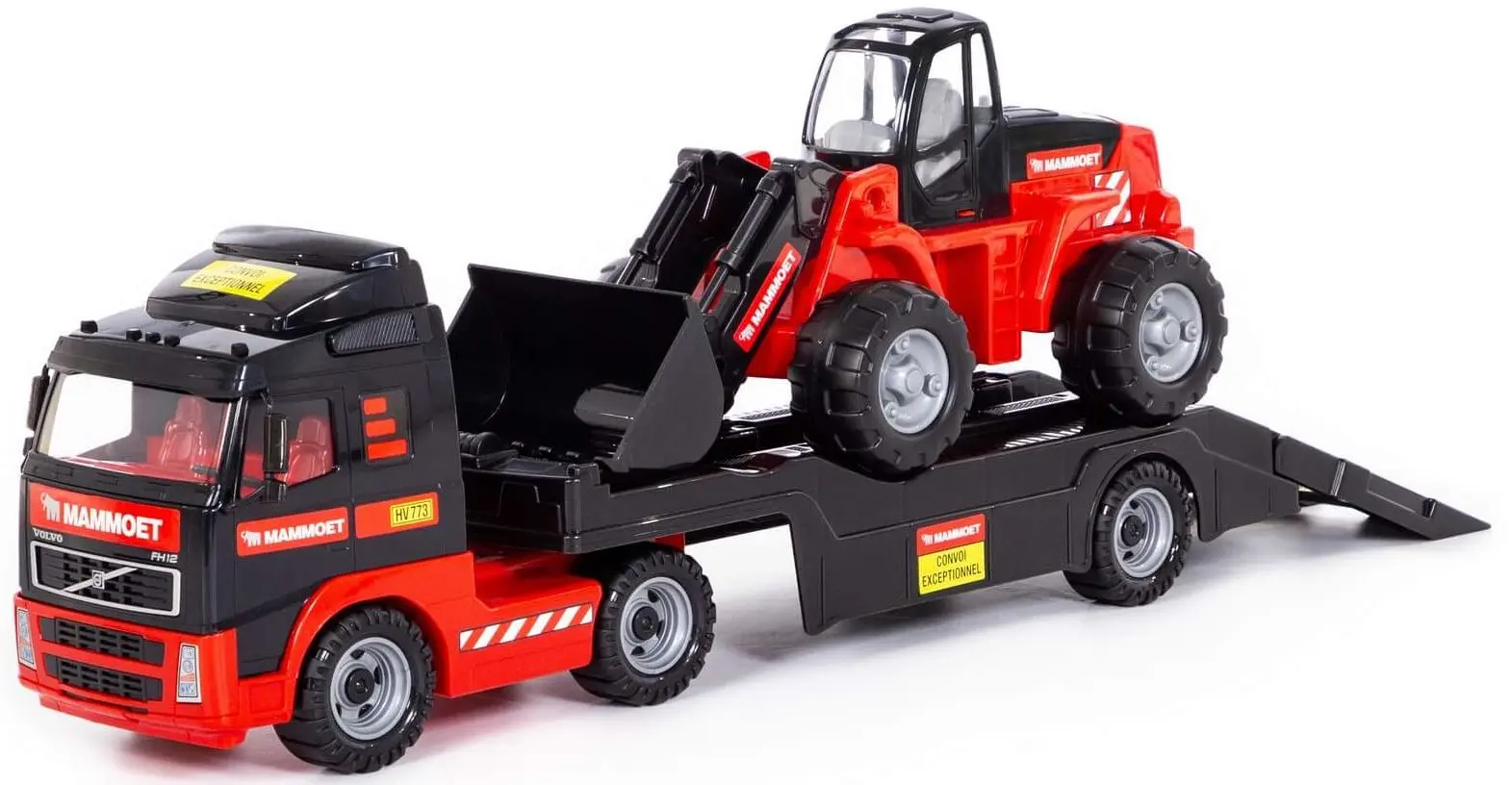 Auto-remorca + tractor-incarcator Polesie Mammoet Volvo (Black/Red)