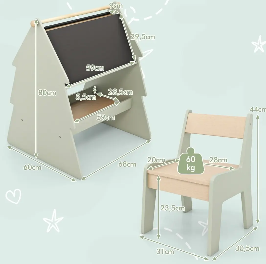 Tabla de desen 2in1 + scaun Costway HY10279GN (Green)