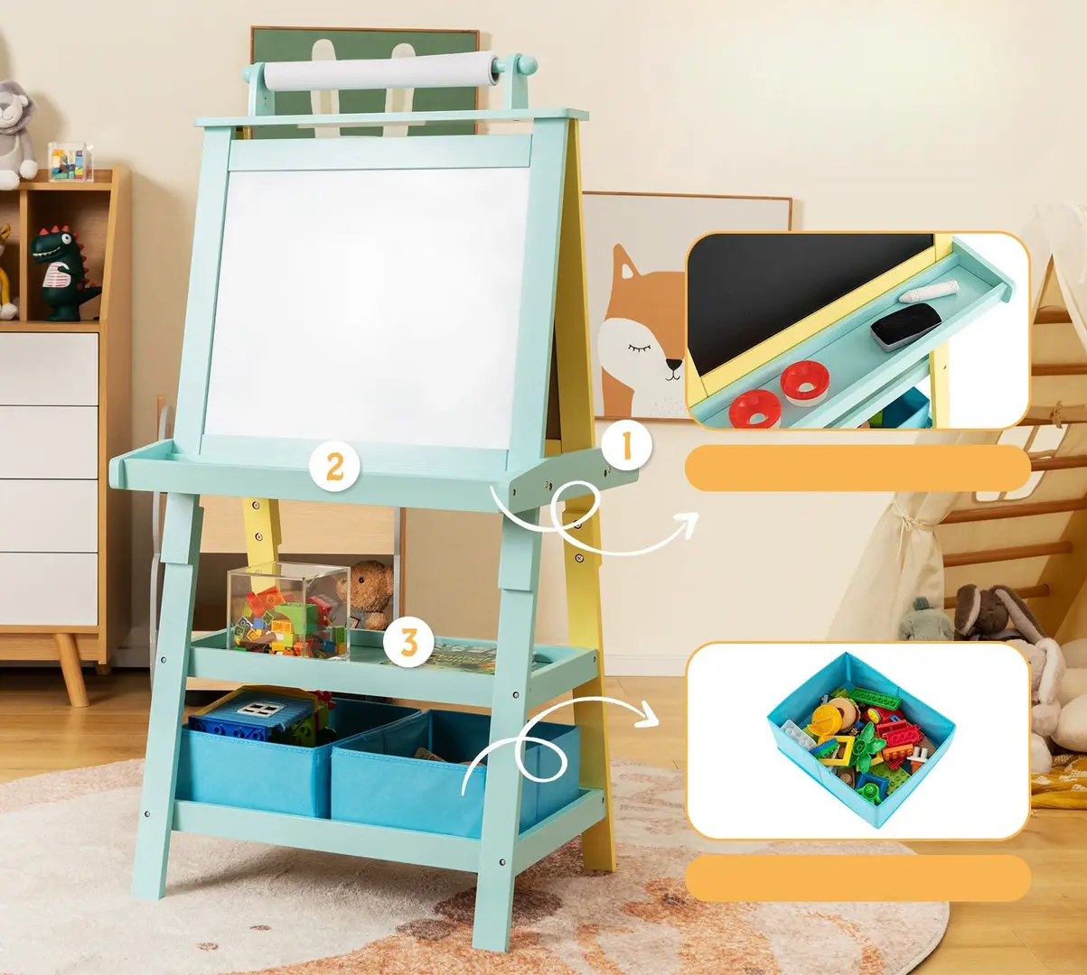 Tabla de desen 3in1 Costway TY327442YW (Yellow/Blue)