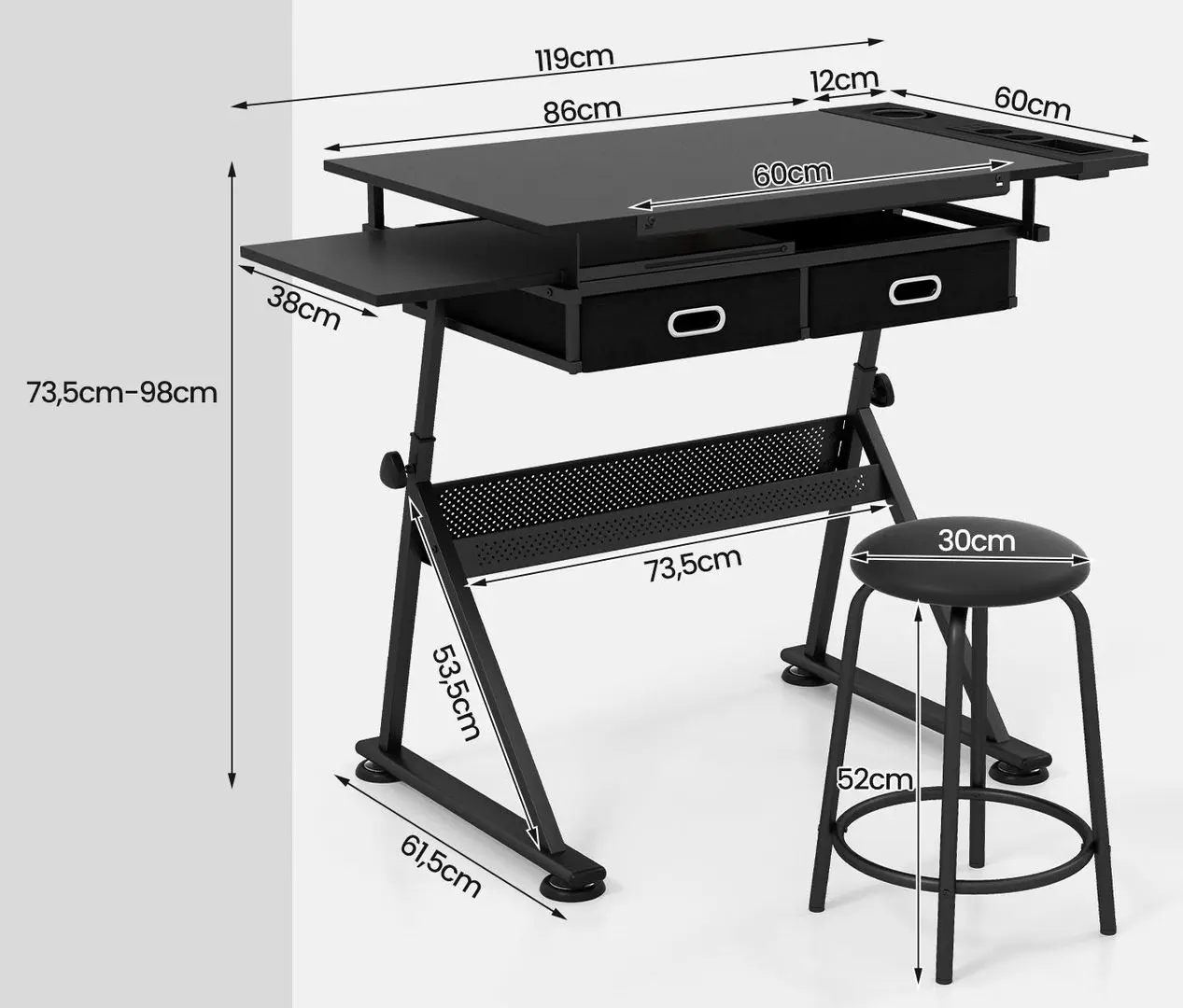 Masa de desen + taburet Costway HW52822BK (Black) - 4