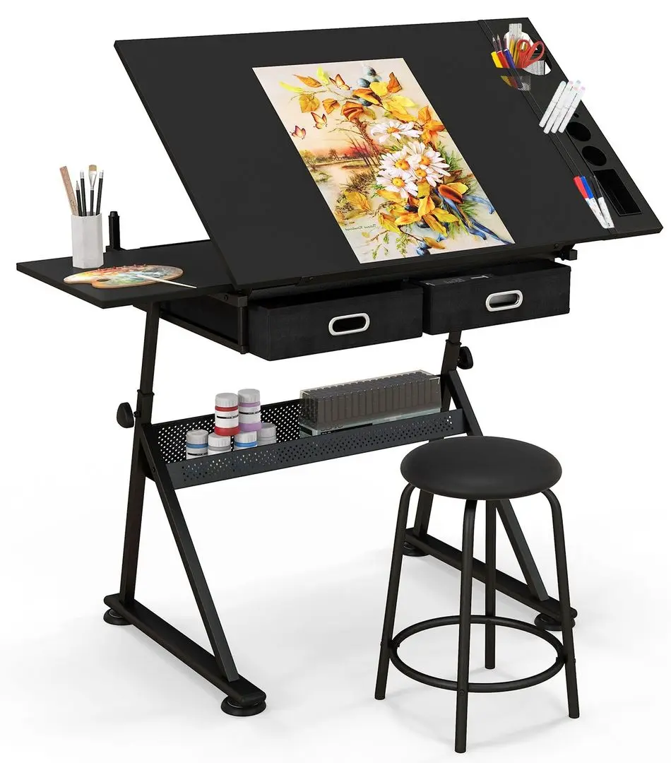Masa de desen + taburet Costway HW52822BK (Black)