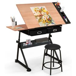 Стол для рисования + табурет Costway HW52822NA (Natural/Black)