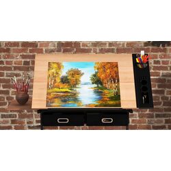 Стол для рисования + табурет Costway HW52822NA (Natural/Black) Thumb