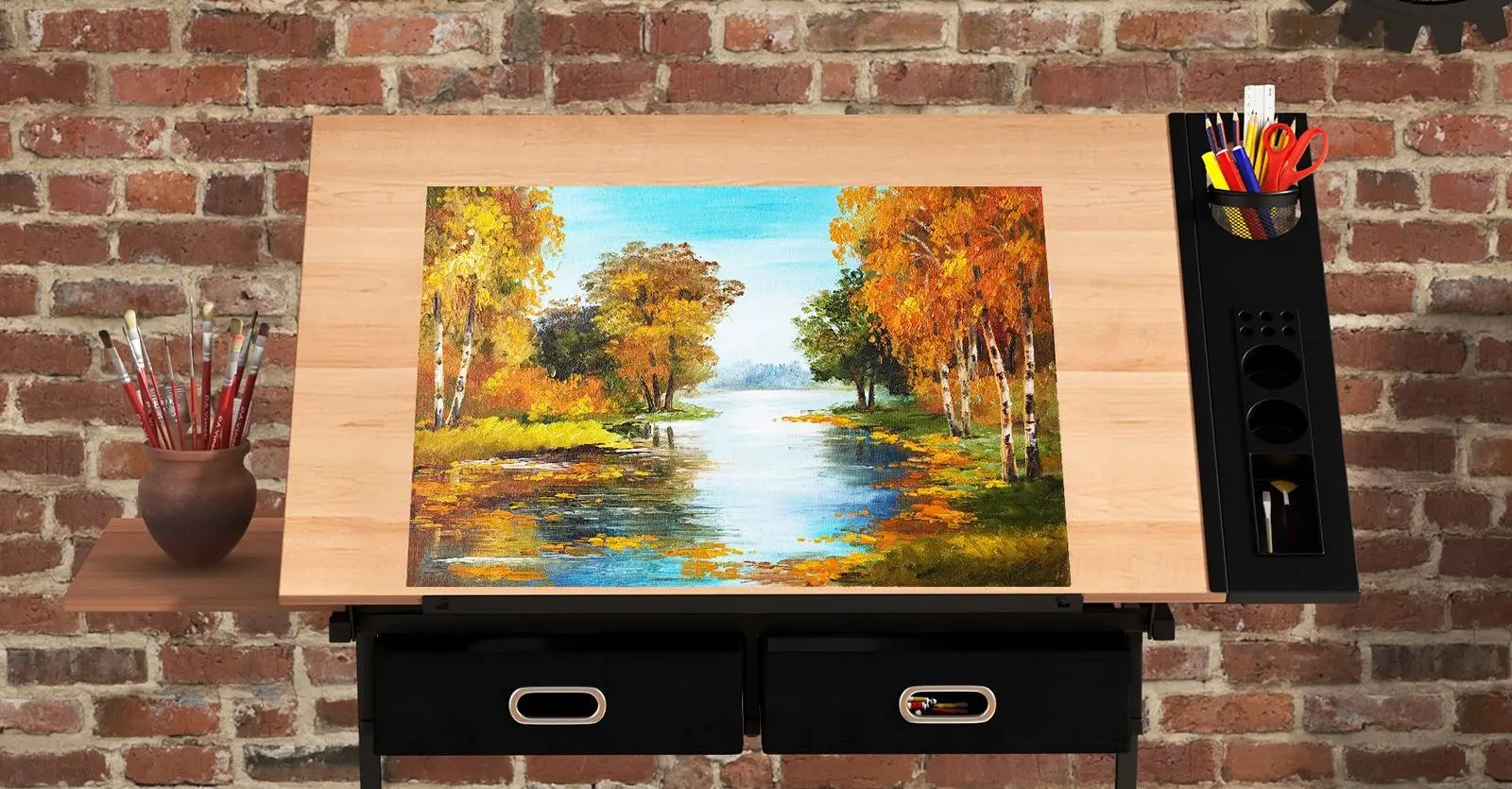 Стол для рисования + табурет Costway HW52822NA (Natural/Black) - 4