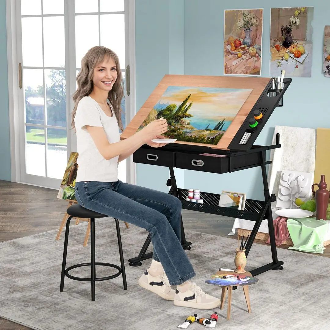 Стол для рисования + табурет Costway HW52822NA (Natural/Black) - 6