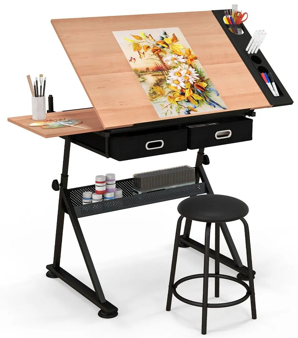Стол для рисования + табурет Costway HW52822NA (Natural/Black)