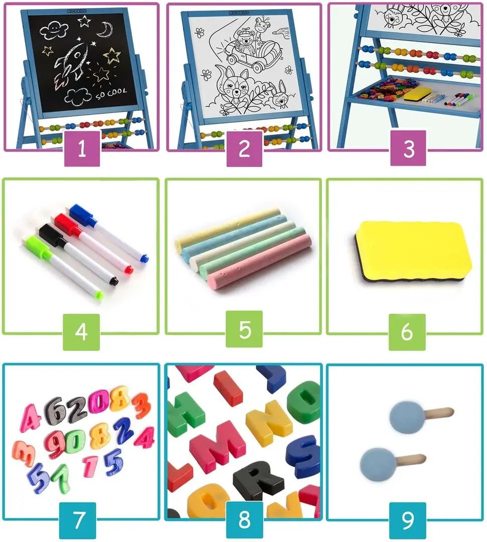 Tabla magnetica pentru desen 2in1 Ricokids Tablica (Blue)