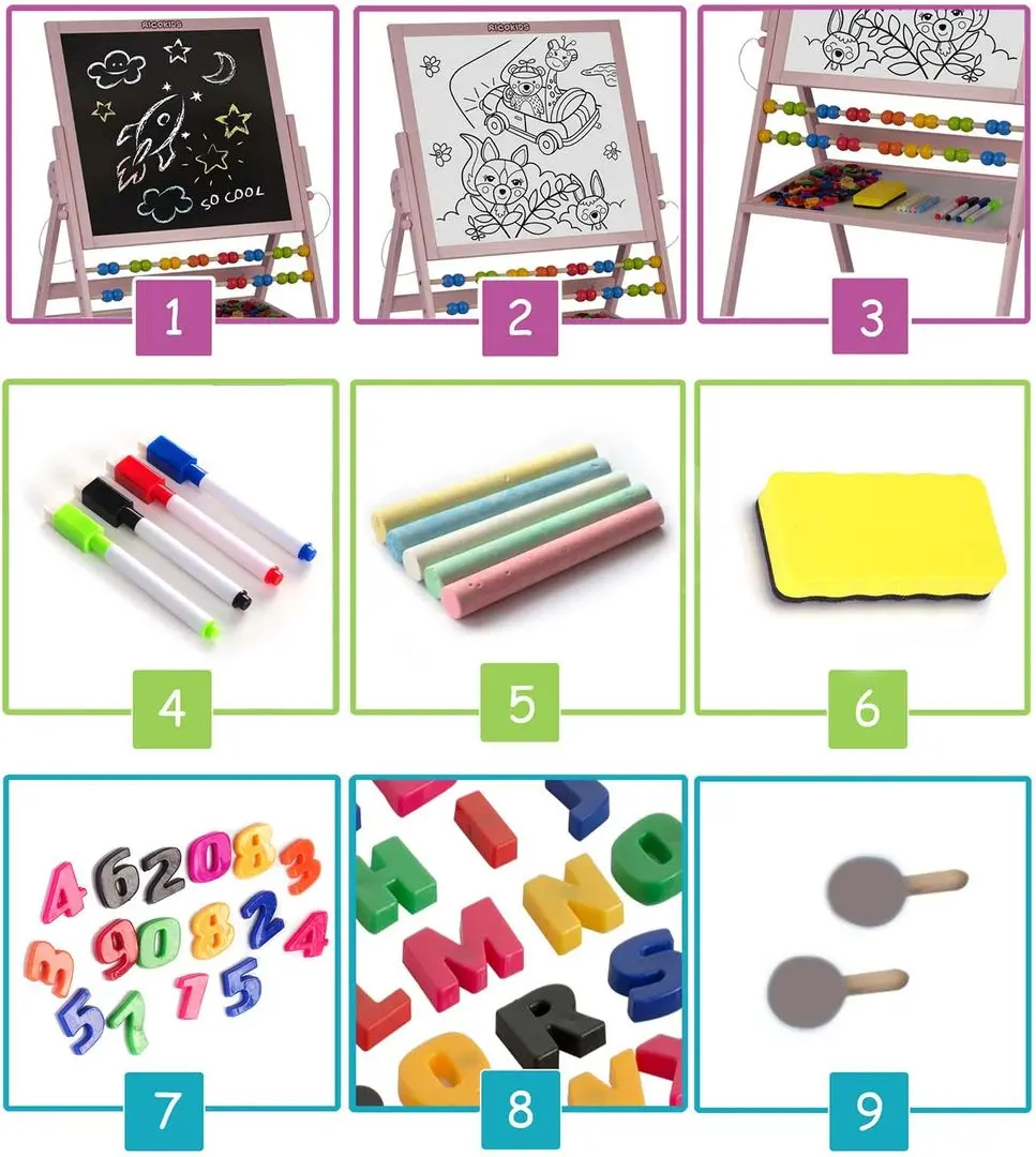 Tabla magnetica pentru desen 2in1 Ricokids Tablica (Pink)