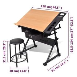 Стол для рисования + табурет VidaXL 20087 (Natural/Black) Thumb