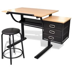 Стол для рисования + табурет VidaXL 20088 (Natural/Black) Thumb