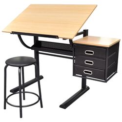 Masa de desen + taburet VidaXL 20088 (Natural/Black)