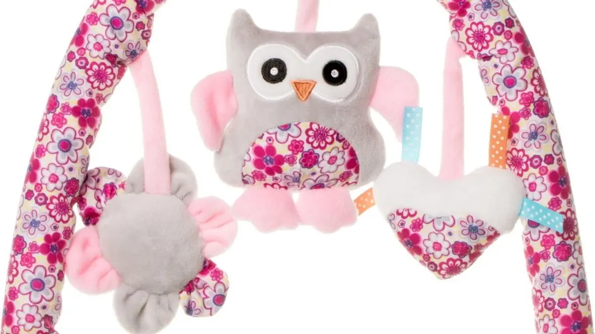 Arc cu jucarii 4Baby OP12 P&E Plush Arch Owl (Pink/Grey)