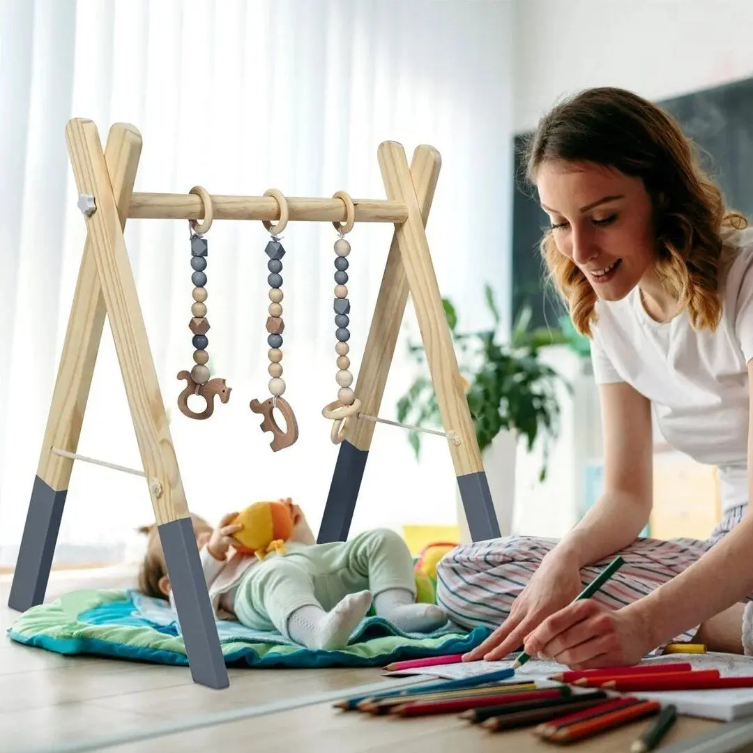 Подставка с навесными игрушками Costway BB5494HS (Wood/Grey) - 5