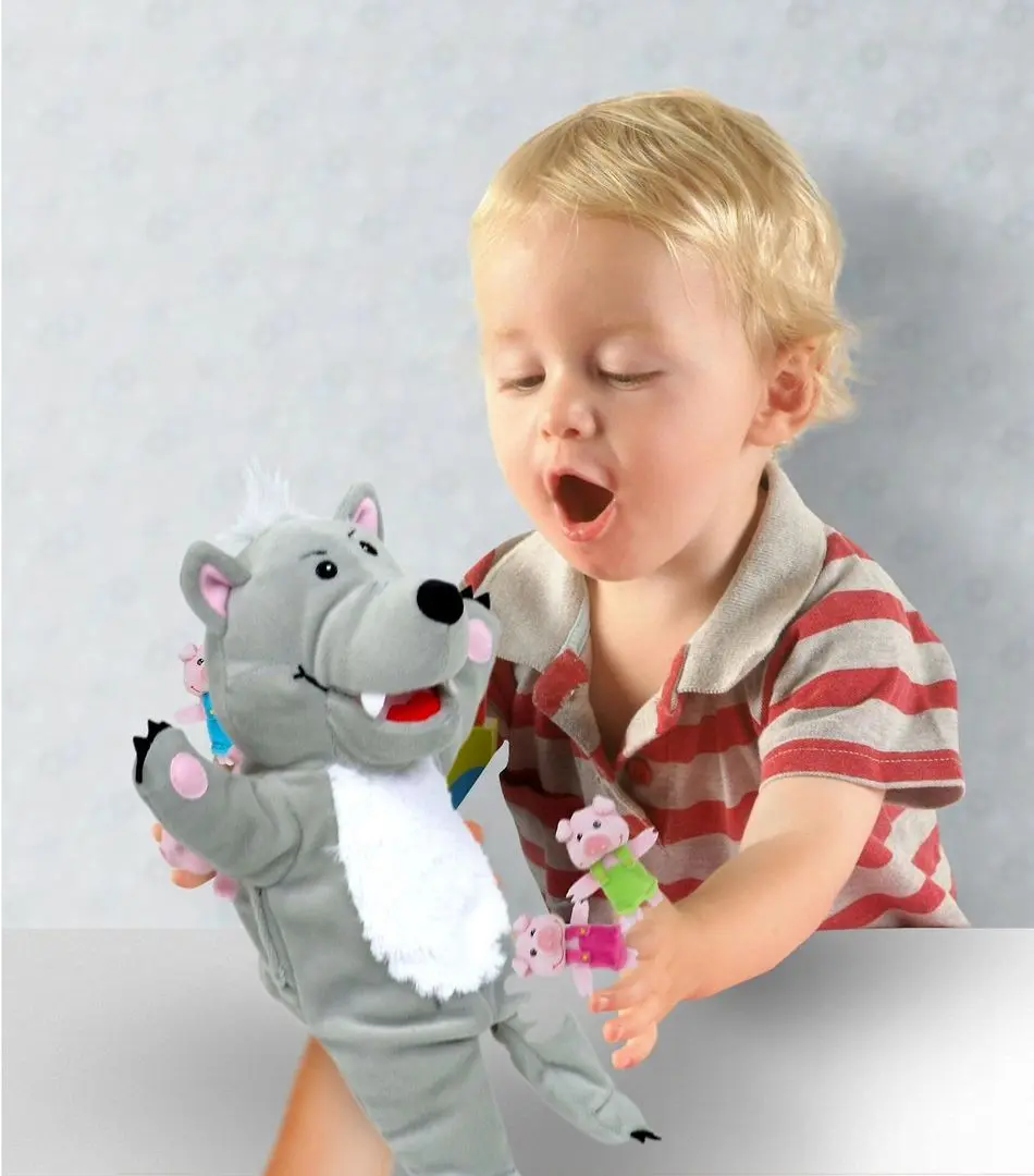 Комплект ручных марионеток Fiesta Crafts Big Bad Wolf & the Three Little Pigs (Grey/Pink) - 7