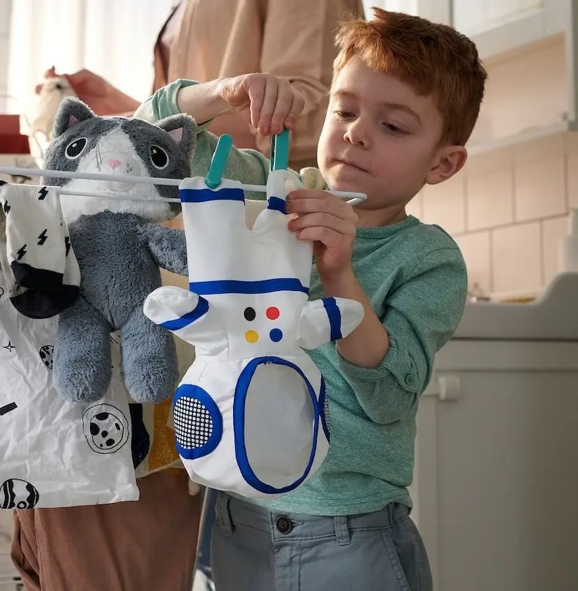 Jucarie moale Ikea Aftonsparv Pisica 28cm (Alb/Albastru/Gri)