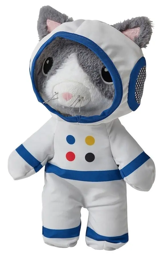 Jucarie moale Ikea Aftonsparv Pisica 28cm (Alb/Albastru/Gri)