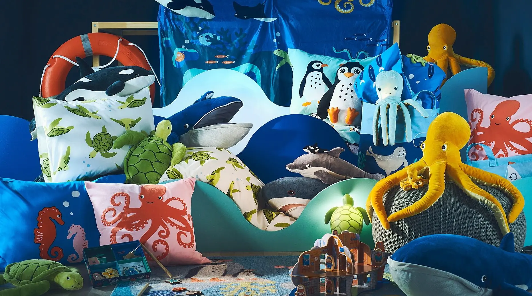 Мягкая игрушка с ночником Ikea Blavingad (Бирюзовый Осьминог)