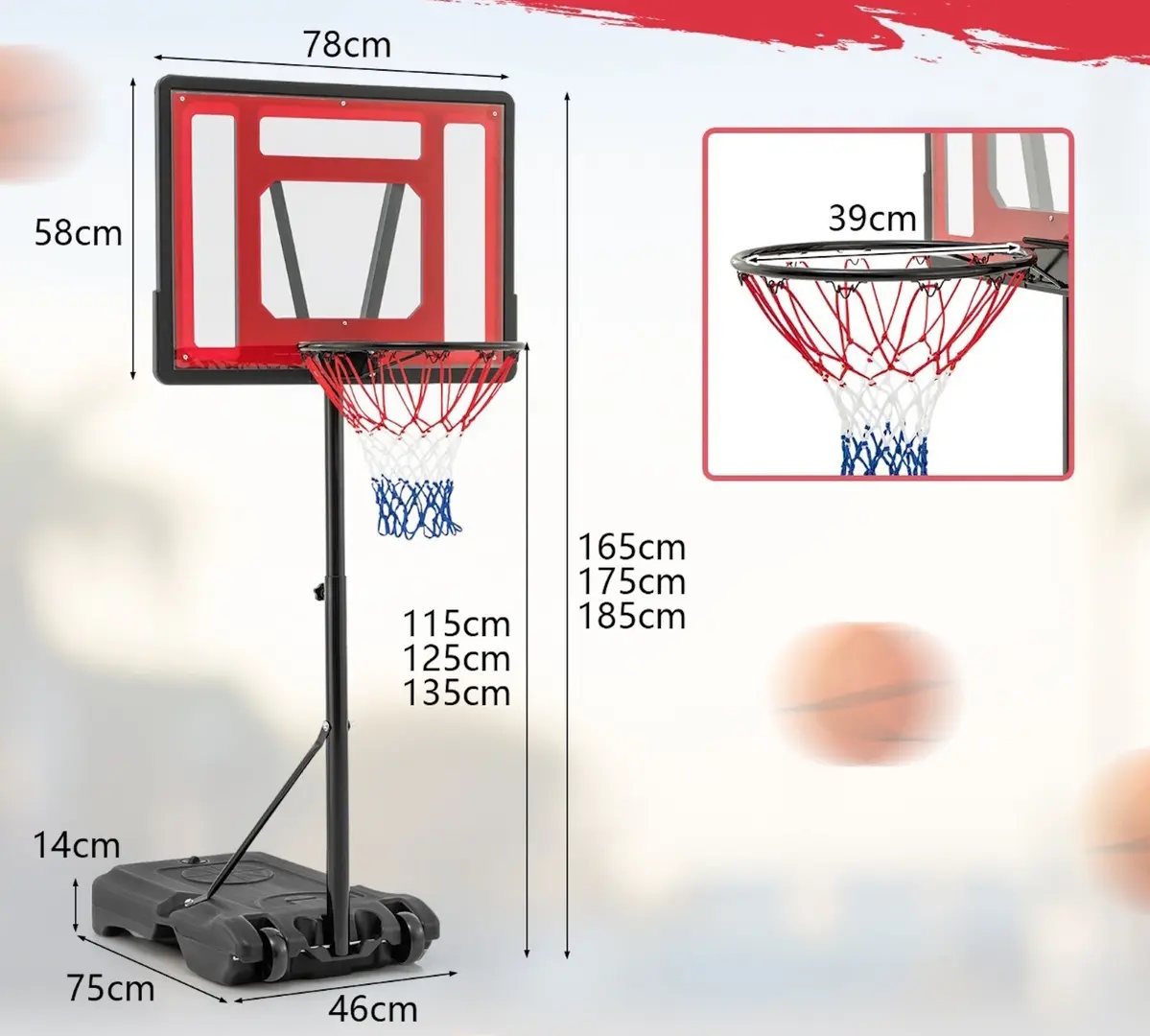 Stand de baschet Costway SP38102RE (Red/Black)