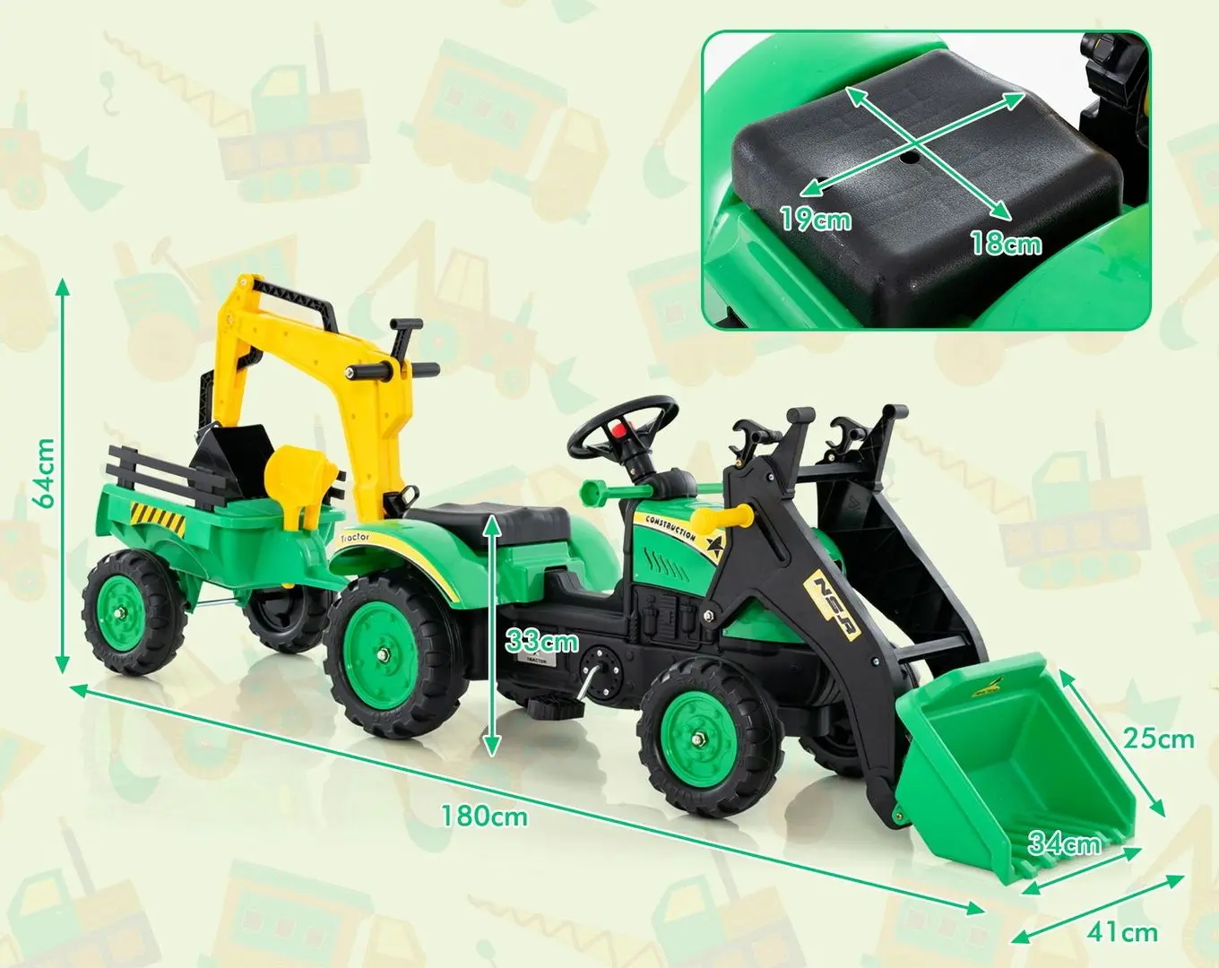 Педальный трактор Costway TQ10169GN (Green)