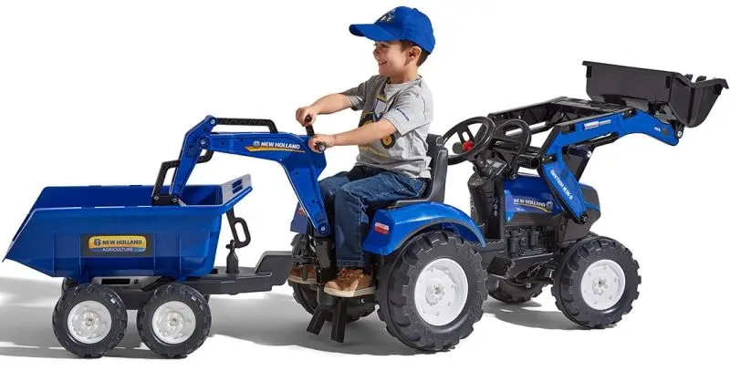 Excavator cu pedale si remorca Falk New Holland 3090W (Blue)